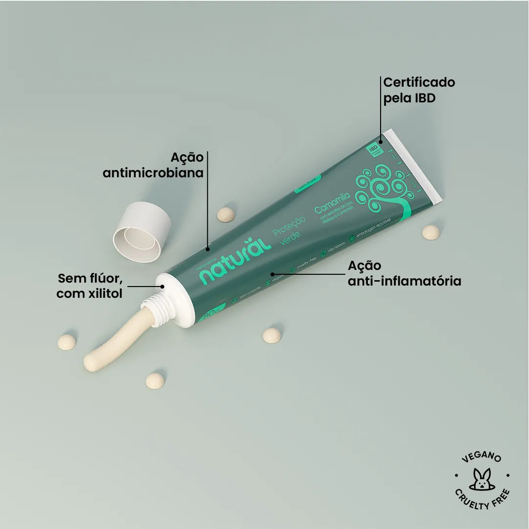 Creme Dental Natural com Extratos de Camomila, Melissa e Uva 80g