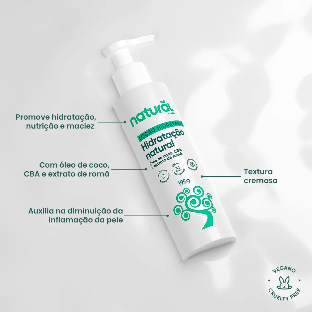 Loção Hidratante Natural com Óleo de Coco, CBA e Extrato de Romã 195g