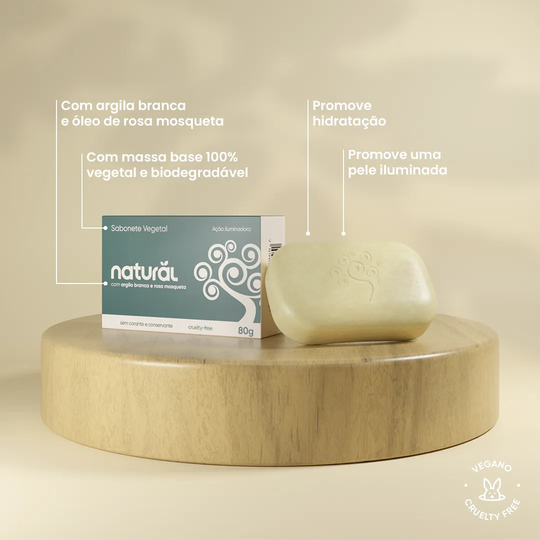 Sabonete em Barra Natural com Argila Branca e Óleo de Rosa Mosqueta 80g