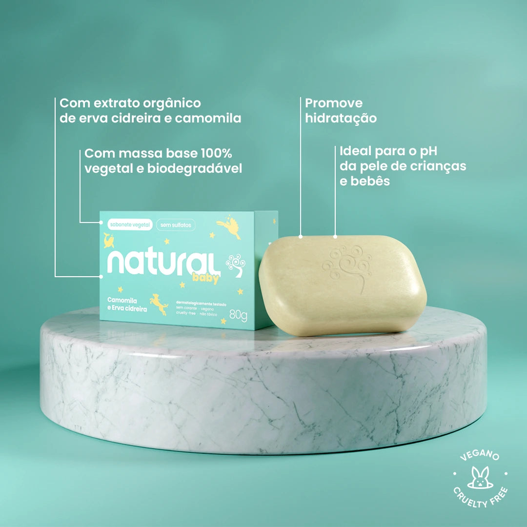 Sabonete em Barra Natural Baby com Camomila e Erva Cidreira 80 g