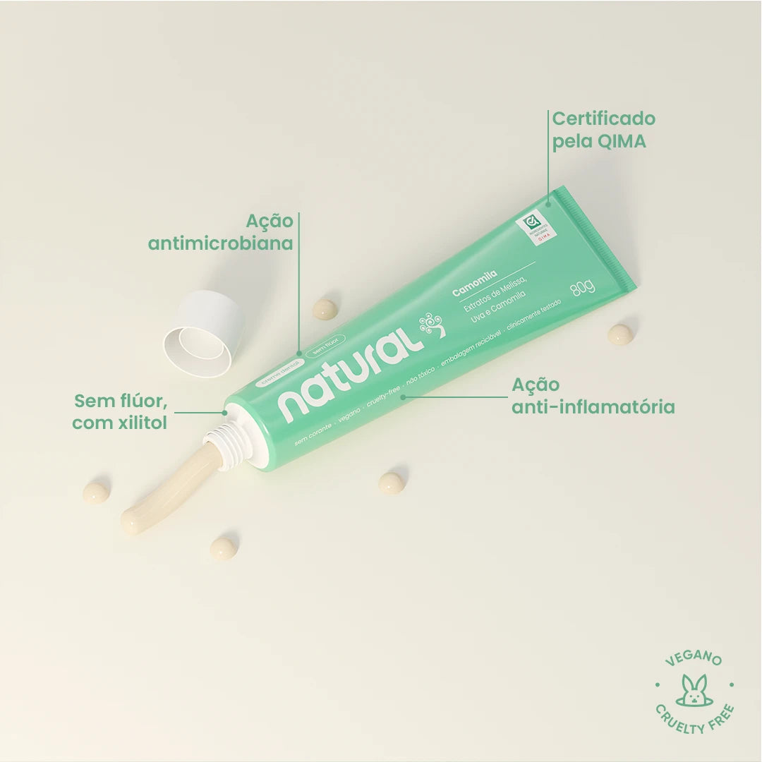 Creme Dental Natural com Camomila, Melissa e Uva 80g