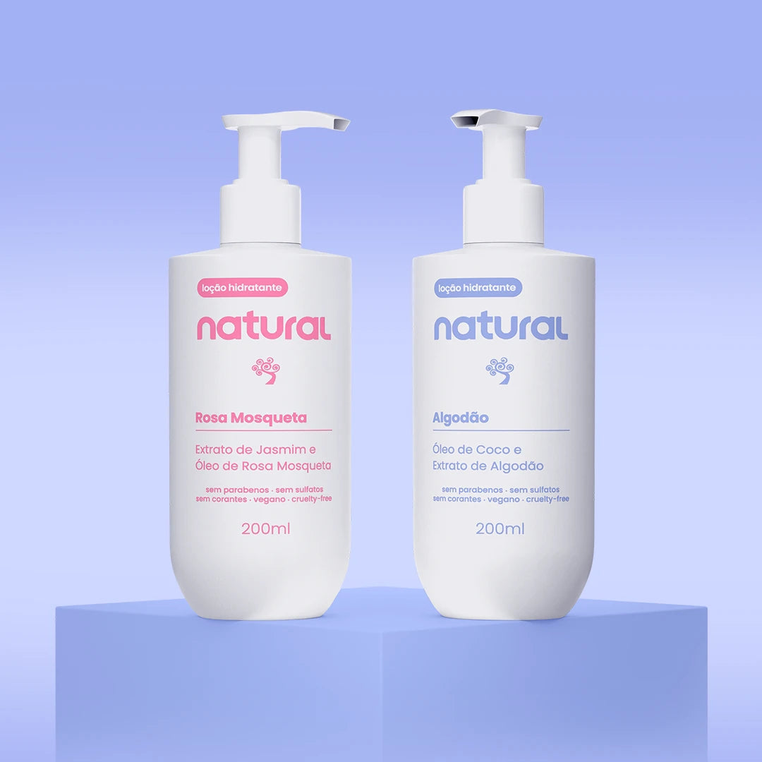 Kit Loção Hidratante Natural Rosa Mosqueta e Algodão