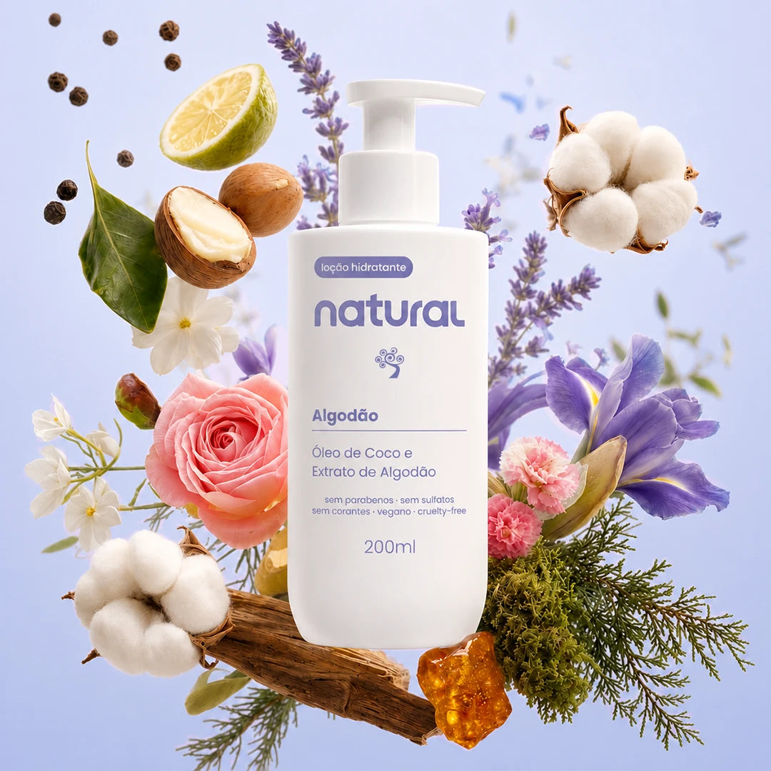 Loção Hidratante Natural Óleo de Coco e Extrato de Algodão 200ml