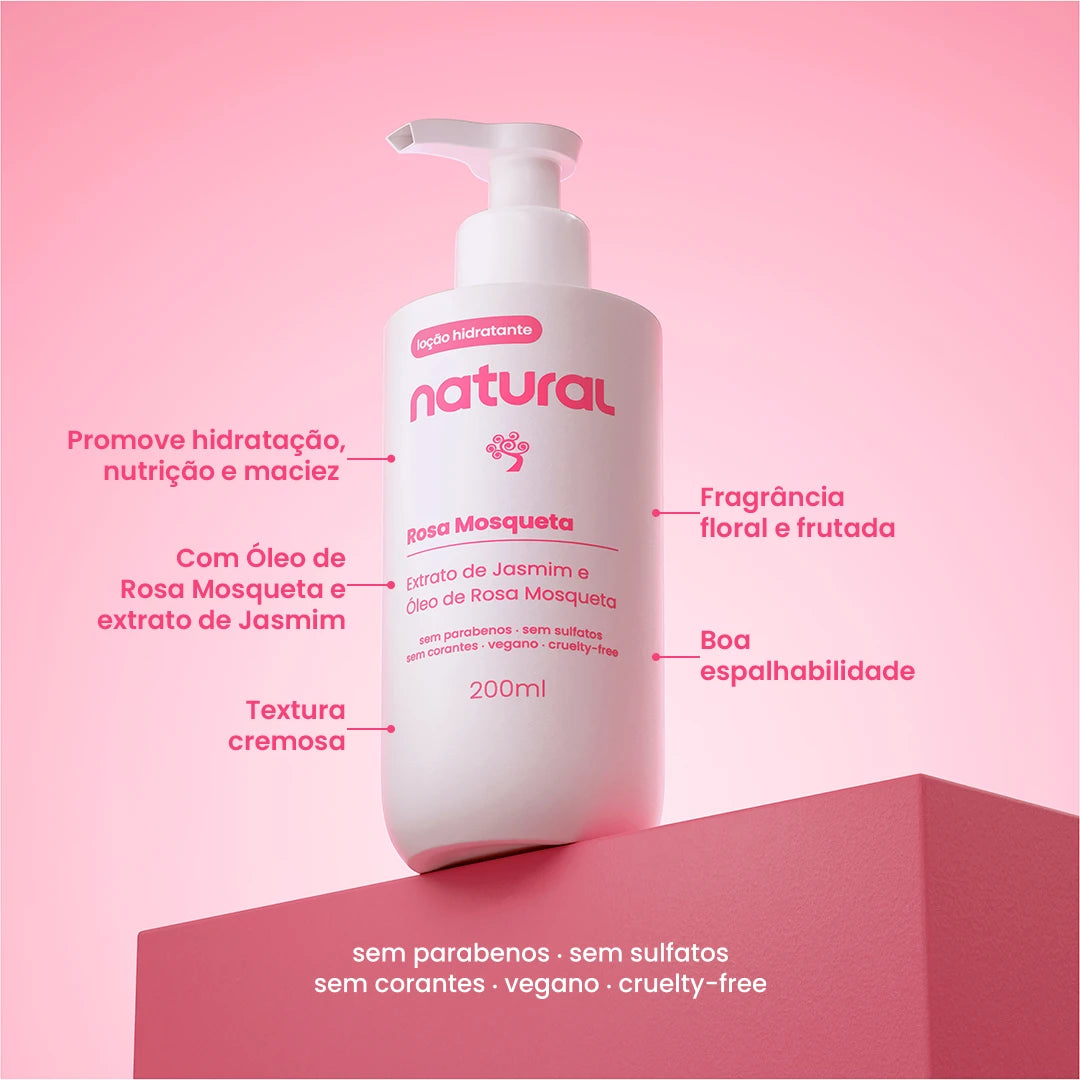 Kit Loção Hidratante Natural Rosa Mosqueta e Algodão