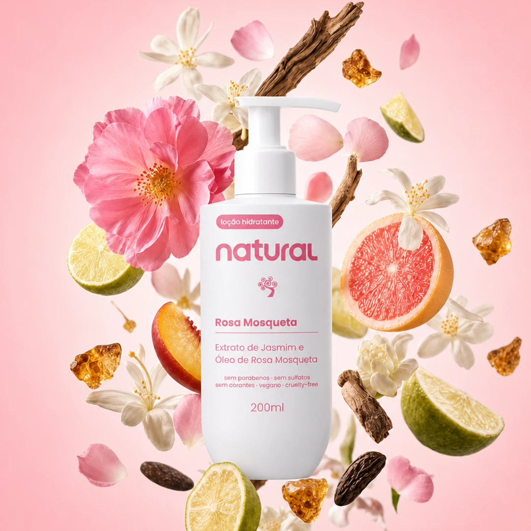 Loção Hidratante Natural com Óleo de Rosa Mosqueta e Jasmim 200ml