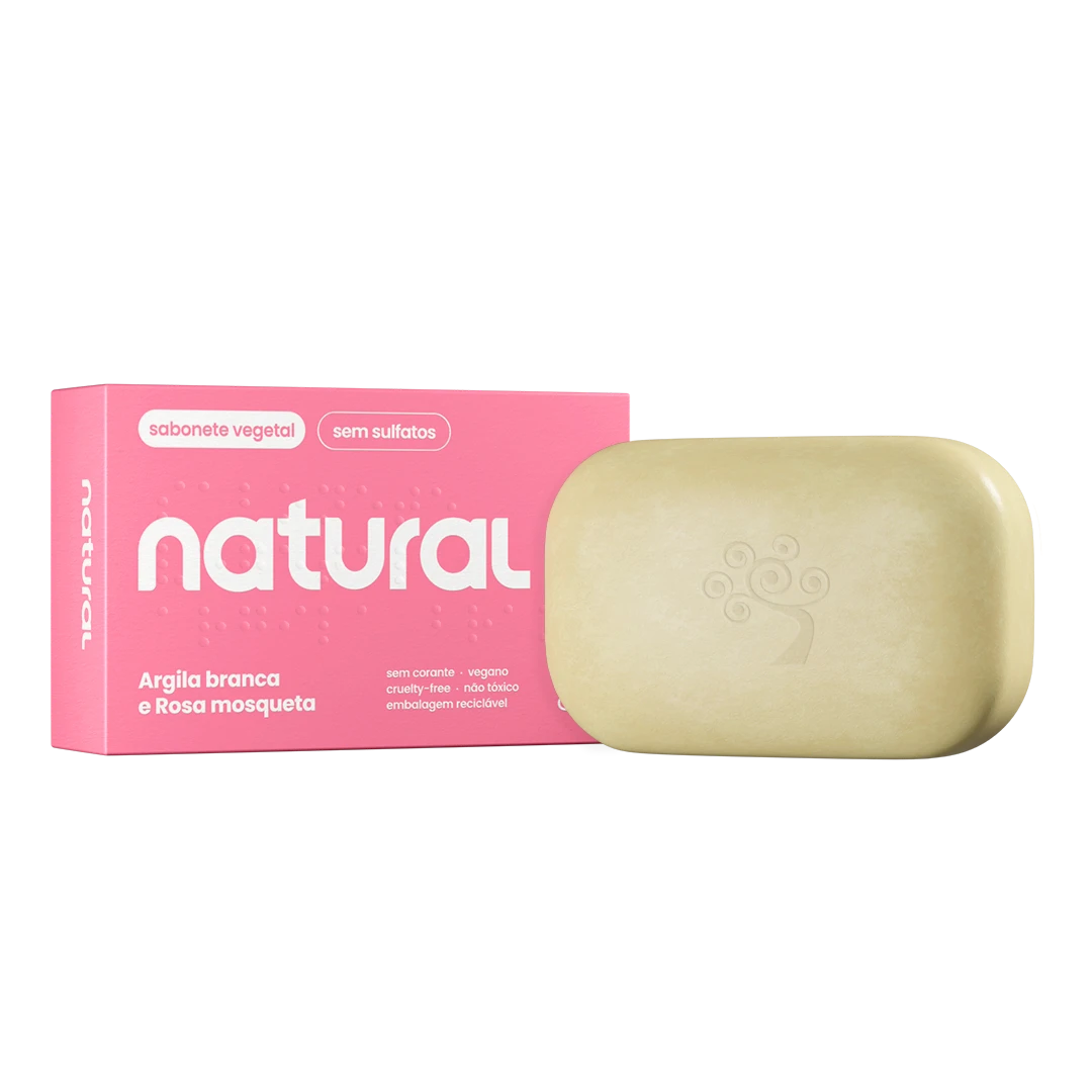Sabonete em Barra Natural com Argila Branca e Óleo de Rosa Mosqueta 80 g